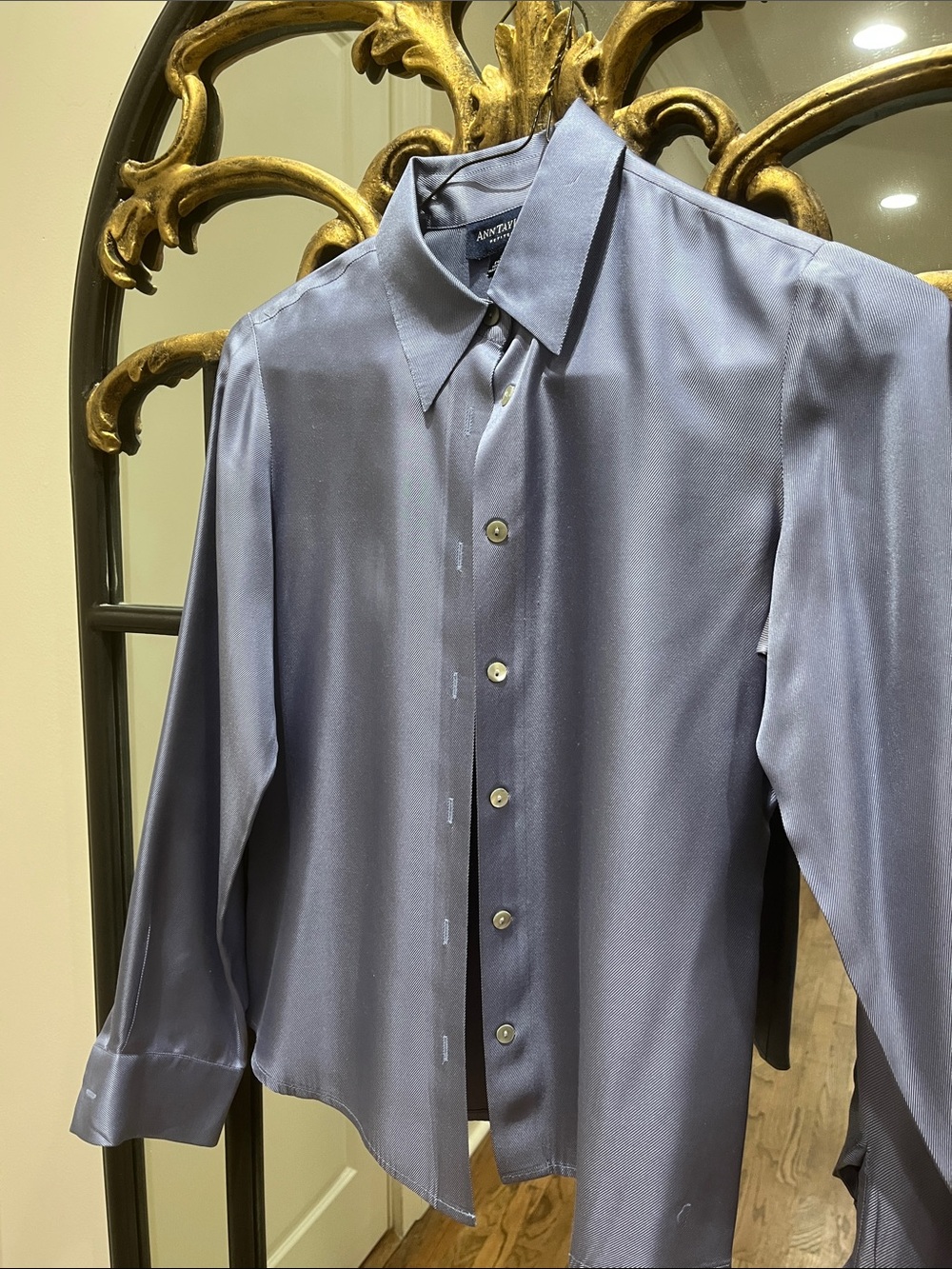 Ann Taylor Silk Button-Down Shirt - Blue